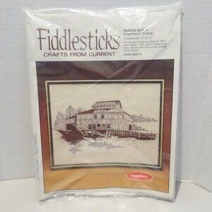 FIDDLESTICKS Rustic Barn Embroidery Kit Vintage Crafts From Current 1982 Sealed